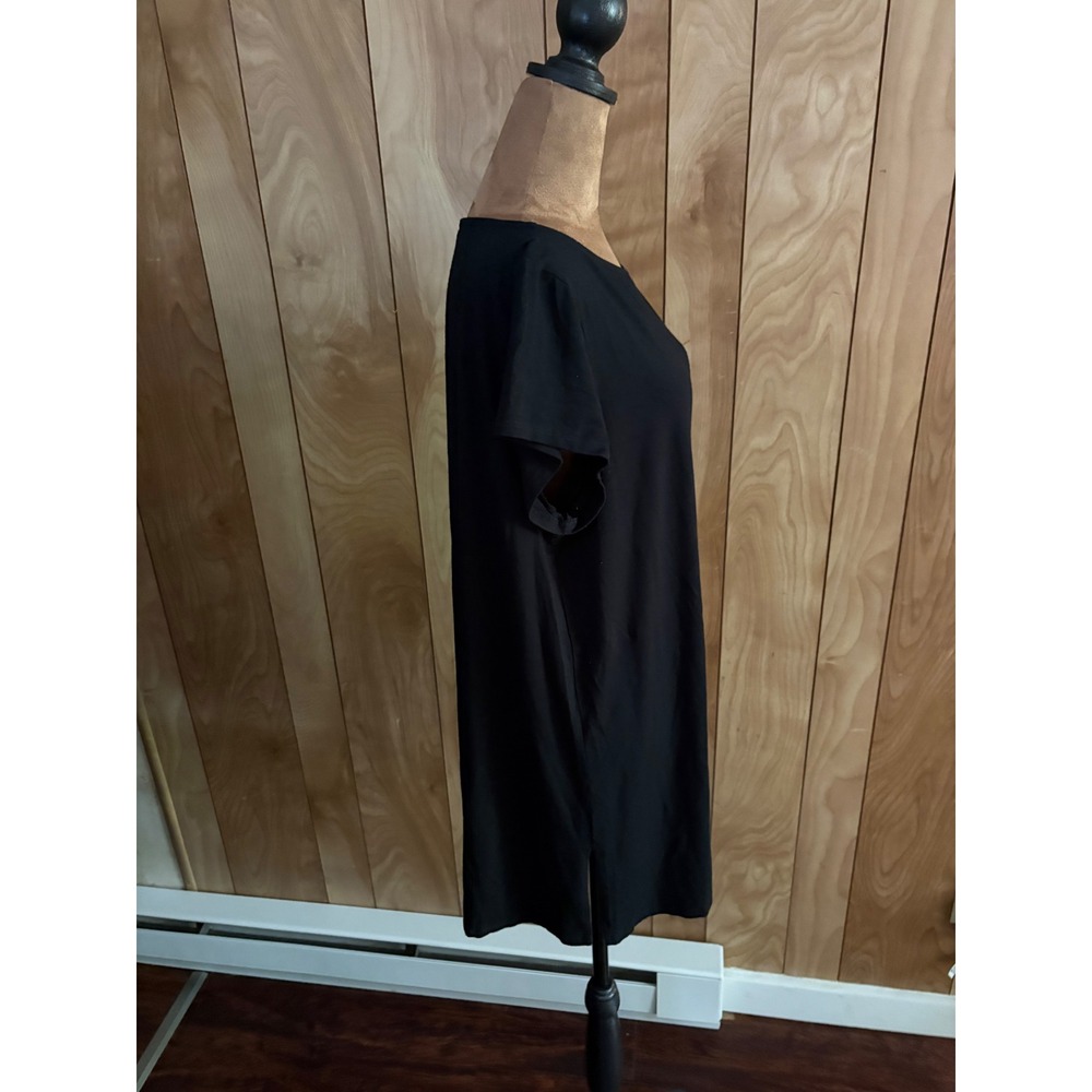 Eileen Fisher Black Viscose Stretch Boat Neck Short Sleeve Tunic Top XL F17VF - Picture 2 of 7